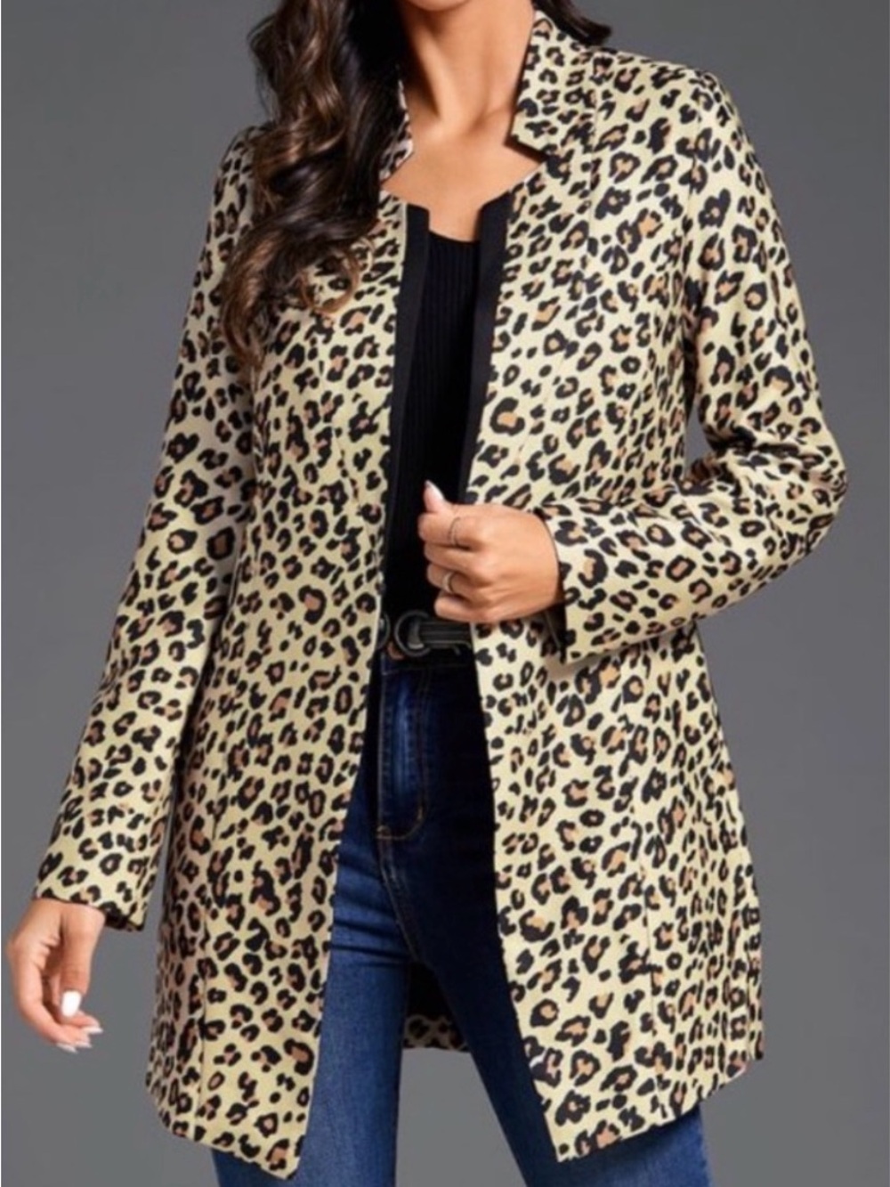 Leopard Print Trench Coat - Beige/Black